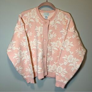 Tangiers Women’s Pink White Floral‎ Vintage Cardigan Medium